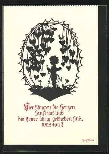 Künstler-AK Georg Plischke: Amor umgeben von Herzen