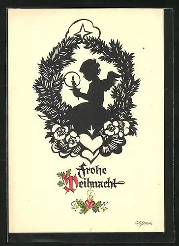 Künstler-AK Georg Plischke: Frohe Weihnacht, Engel mit Kerze unterm Weihnachtsstern