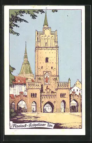 Steindruck-AK Rostock, Ansicht des Kropeliner Tor
