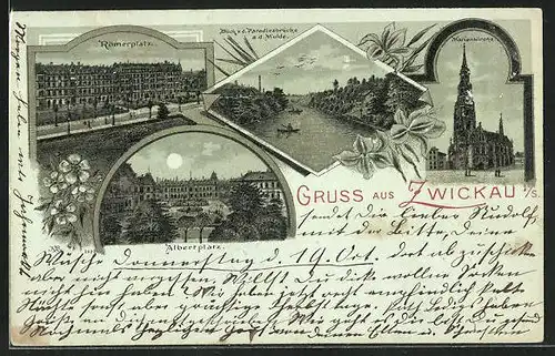 AK Zwickau, Römerplatz, Marienkirche, Albertplatz