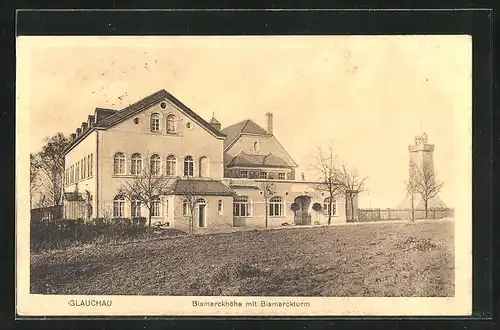 AK Glauchau, Gasthaus Bismarckhöhe mit Bismarckturm