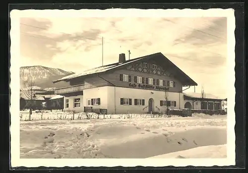 AK Frasdorf im Chiemgau, Café - Gaststätte Alpenhof im Winter