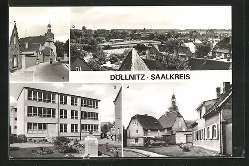 AK Döllnitz /Saalkreis, Leipziger Strasse, Polytechnische Oberschule, Thälmannplatz