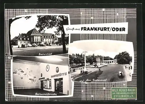 AK Frankfurt /Oder, Bahnhofshalle mit Gaststätte, Bahnhof, Am Bahnhof