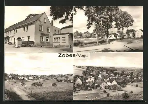 AK Zobes /Vogtl., Ortsansicht aus der Ferne, Gasthaus Haack