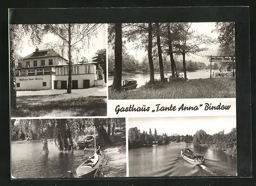 AK Bindow b. Potsdam, Gasthaus Tante Anna mit Flusspartie