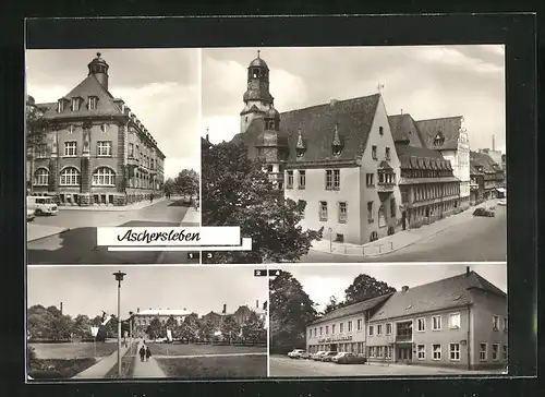 AK Aschersleben, Ortspartie mit HO-Gasthaus Volkshaus, Rathaus, Haus des Handwerks