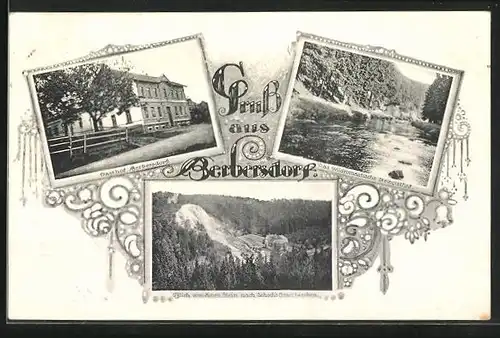 AK Berbersdorf, Gasthof, das wildromatische Striegisthof, Schoch`s Granitwerke