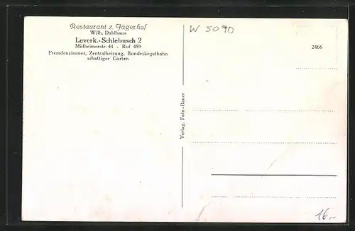 AK Leverkusen-Schlebusch, Restaurant z. Jägerhof in der Mülheimerstrasse 44