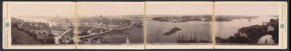 Fotografie Axel Lindahls, Stockholm, Ansicht Stockholm, Panorama der Stadt von der Mosebacke torg aus gesehen, Hafen 0