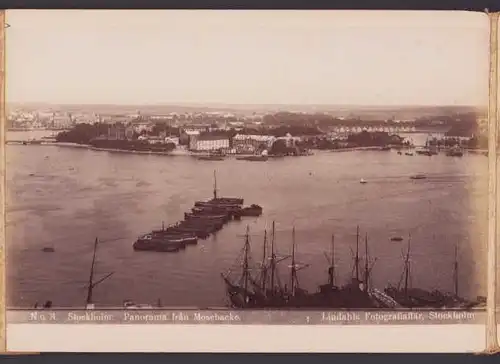 Fotografie Axel Lindahls, Stockholm, Ansicht Stockholm, Panorama der Stadt von der Mosebacke torg aus gesehen, Hafen