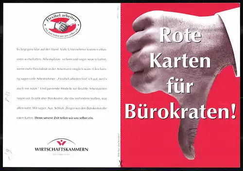 Klapp-AK Rote Karte für Bürokraten!, Aktionskarte für Fexible Arbeitszeiten an den Bundesminister für Arbeit & Soz. Aut