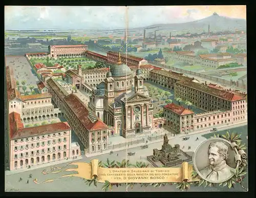 Klapp-AK Torino, L`Oratorio Salesiano di Torino, Teilansicht der Stadt