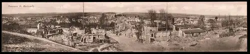 Klapp-AK St. Marie-a-Py, Panorama der teils zerstörten Ortschaft