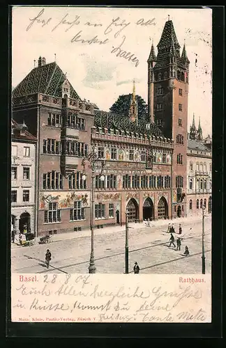 Relief-AK Basel, Strasse am Rathaus