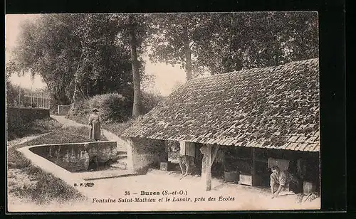 AK Bures, Fontaine Saint-Mathieu et le Lavoir près des Écoles