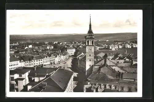 AK Wischau / Vyskov, Strassenpartie mit Kirche aus der Vogelschau