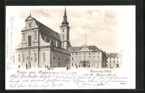 AK Brünn / Brno, Lazansky-Platz mit St. Thomas Kirche