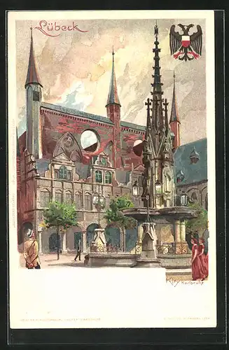 Künstler-AK Heinrich Kley: Lübeck, Platz mit Denkmal