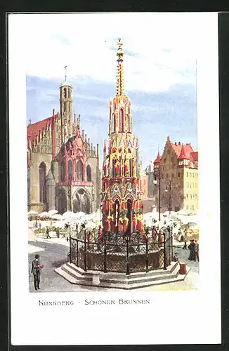 Künstler-AK Heinrich Kley: Nürnberg, Schöner Brunnen