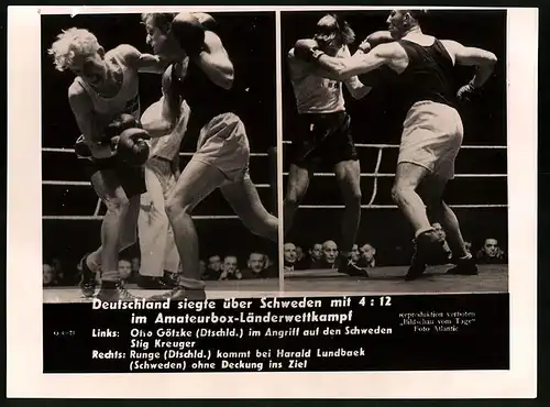 Fotografie Amateurbox-Länderkampf, Deutschland besiegt Schweden 4 : 12, Boxer Runge & Götzke im Kampf