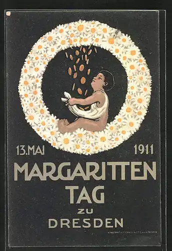 Künstler-AK Dresden, Margarittentag 1911, Kind mit Geldmünzen in der Schürze