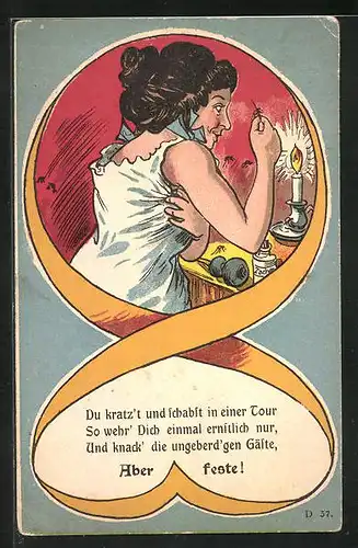 AK Frau kratzt sich, Du kratz`t und schabst in einer Tour, so wehr` Dich einmal ernstlich nur, frauenfeindlicher Humor