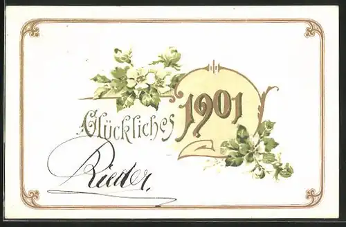 AK Jahreszahl mit Blumen, Neujahrsgruss 1901
