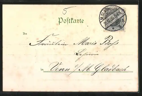 Präge-AK Jahreszahl und Vogel mit Kleeblatt, Neujahrsgruss 1901