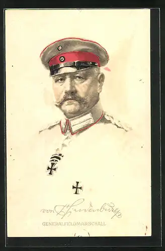 AK Generalfeldmarschall Paul von Hindenburg, Reklame für Hermann Schött in Rheydt