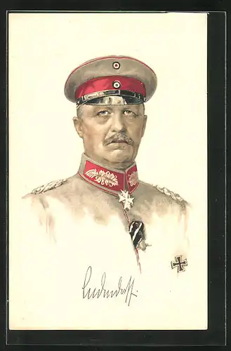AK Paul von Hindenburg in Uniform mit Eisernem Kreuz, Reklame für Hermann Schött in Rheydt
