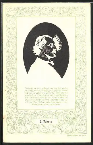 AK Josef Manesa, Silhouette von Mann im Anzug, optische Täuschung