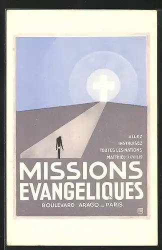 Künstler-AK Weisse Kreuz leuchtet am Horizont, Missions Evangeliques, Missionar