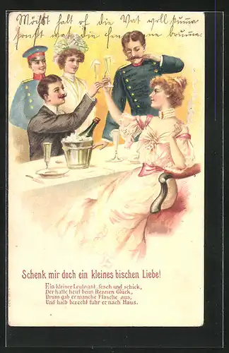 Präge-AK Soldaten und Frauen stossen an, Schenk mir doch ein kleines bischen Liebe