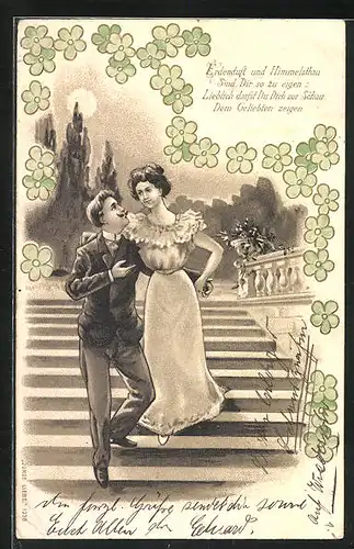 Präge-AK Liebespaar bei nächtlichem Spaziergang