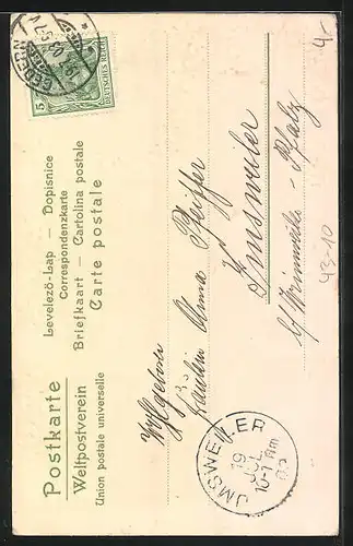 Präge-AK Liebespaar bei nächtlichem Spaziergang