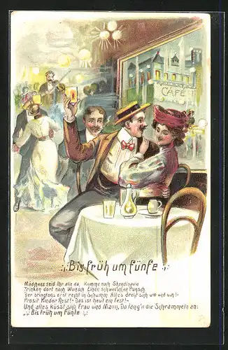 Präge-AK Liebespaar feiert im Cafe