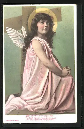 AK Mädchen in weitem Kleid mit Heiligenschein und Flügeln, Glaube, Allegorie