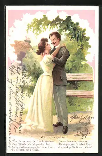 Präge-AK Liebespaar im Park