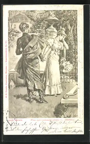 Künstler-AK Verzweifelte Dame trennt sich von ihrem Geliebten