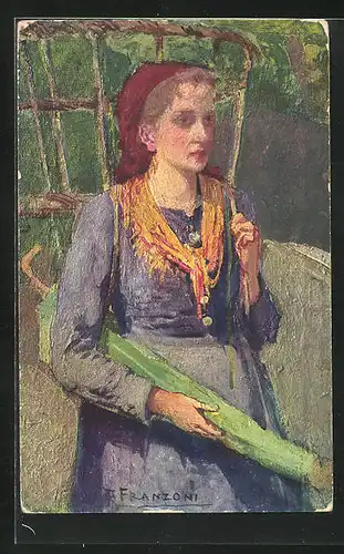 Künstler-AK Tessiner Bauernmädchen, Pro Juventute