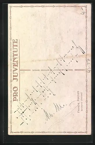 Künstler-AK Älterer Mann sitzt auf Treppenstufen, Pro Juventute