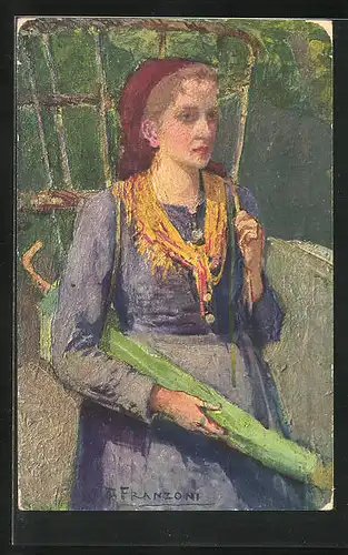 Künstler-AK Tessiner Bauernmädchen, Pro Juventute