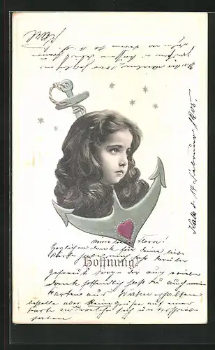 AK Mädchen mit Anker, Hoffnung, Allegorie