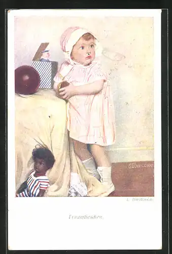 AK Traumlieschen, Mädchen mit Puppe