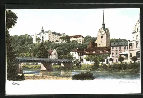 AK Gera, Schloss Osterstein mit Brücke