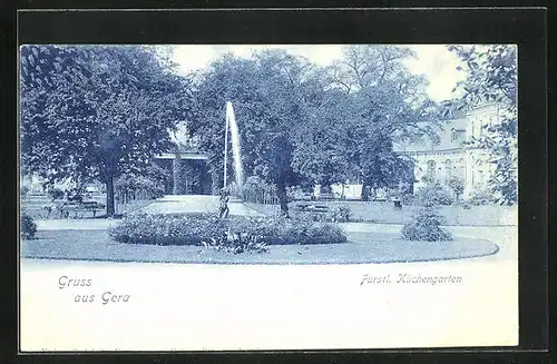 AK Gera, Fürstlicher Küchengarten mit Springbrunnen