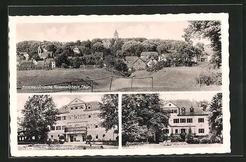 AK Hummelshain /Thüringen, Panorama, Bauernschule Frontalansicht und am Park