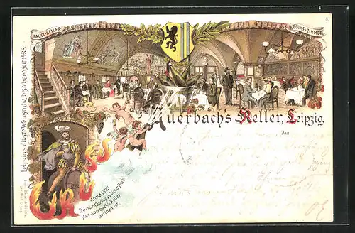 Lithographie Leipzig, Wilde Festivitäten im Restaurant Auerbachs Keller
