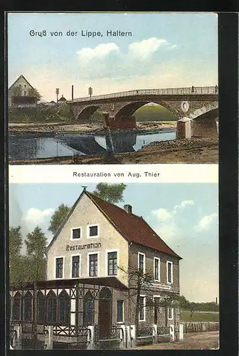 AK Haltern, Brücke über die Lippe, Restaurant Aug. Thier